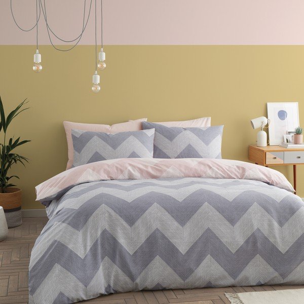 Biancheria da letto rosa-grigio 200x200 cm Chevron Geo - Catherine Lansfield