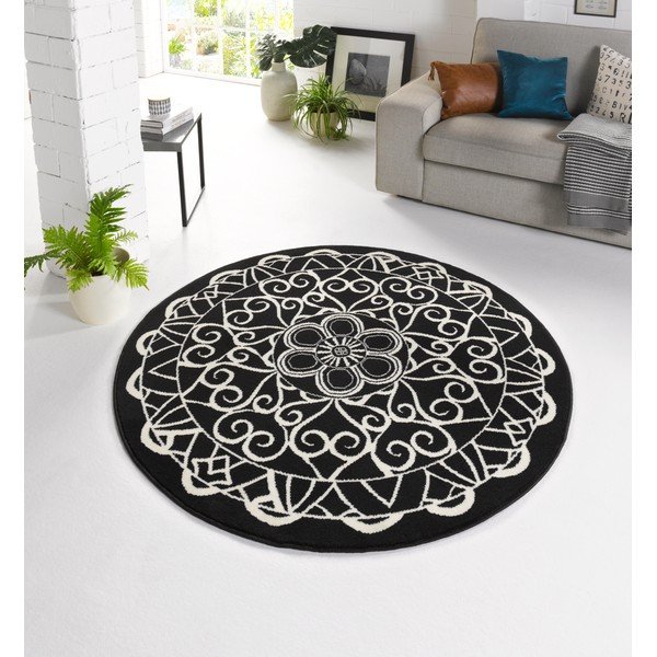 Tappeto nero Capri, ø 140 cm Mandala - Zala Living-image-4