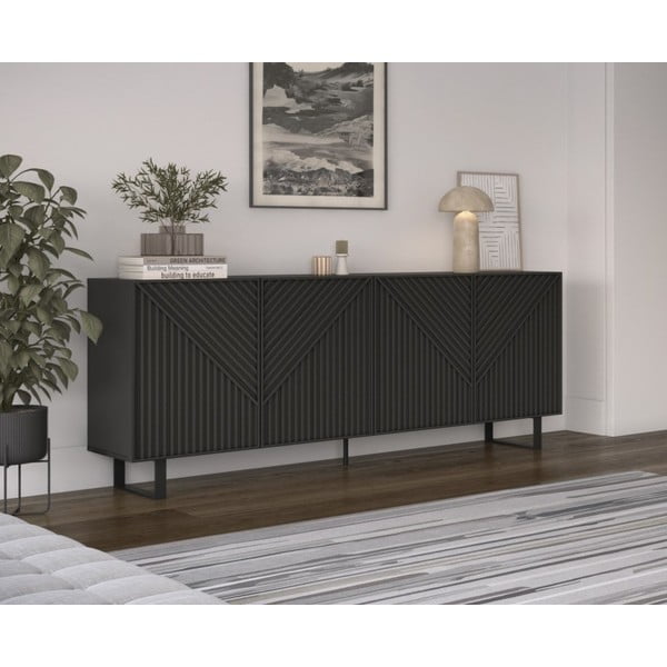 Cassettiera nera 201x80x40 cm Peta - Marckeric-image-1