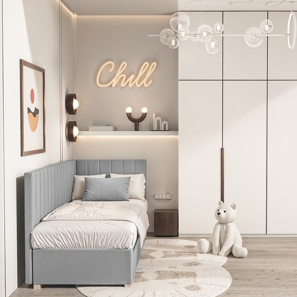 Letto da bambini con sponde grigio con contenitore con materasso incluso 90x200 cm Snugi – Ghado-image-1