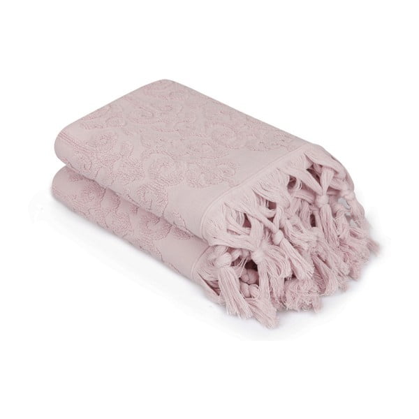 Set di 2 asciugamani rosa cipria Madame Coco Bohème, 50 x 90 cm - Foutastic