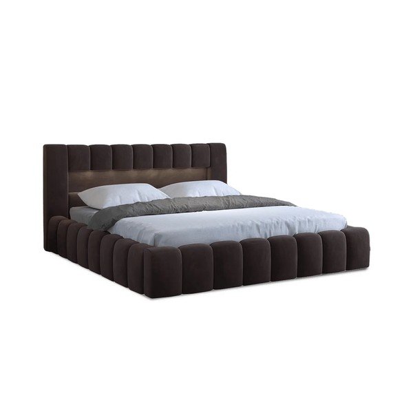 Letto matrimoniale imbottito marrone scuro con contenitore con rete inclusa 140x200 cm Lamica – ELTAP