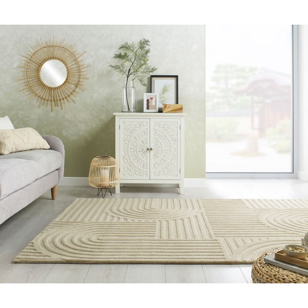 Tappeto beige in lana tessuto a mano 240x340 cm Zen Garden – Flair Rugs-image-1