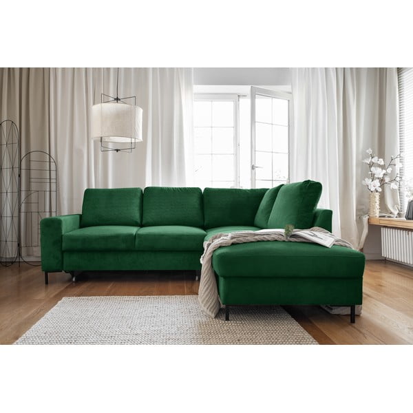 Divano letto angolare in velluto a coste verde scuro (angolo destro) Lofty Lilly - Miuform-image-4