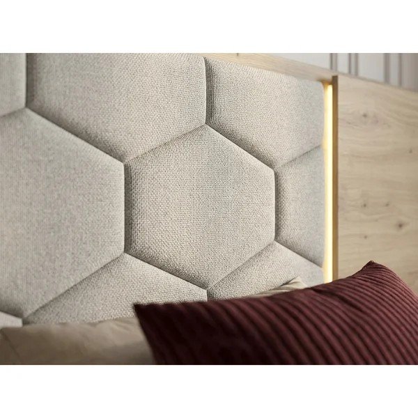 Letto matrimoniale imbottito/in truciolato beige con contenitore con rete inclusa 160x200 cm Palmeraie – Bobochic Paris-image-3