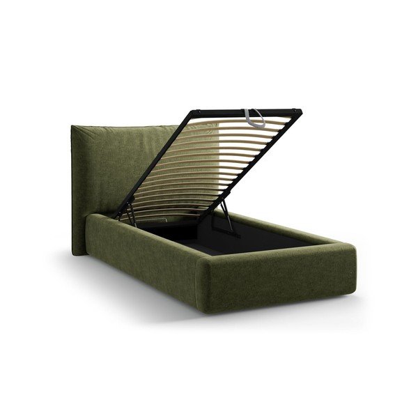 Letto singolo imbottito verde con contenitore con rete inclusa 90x200 cm Kaelle – Micadoni -image-1