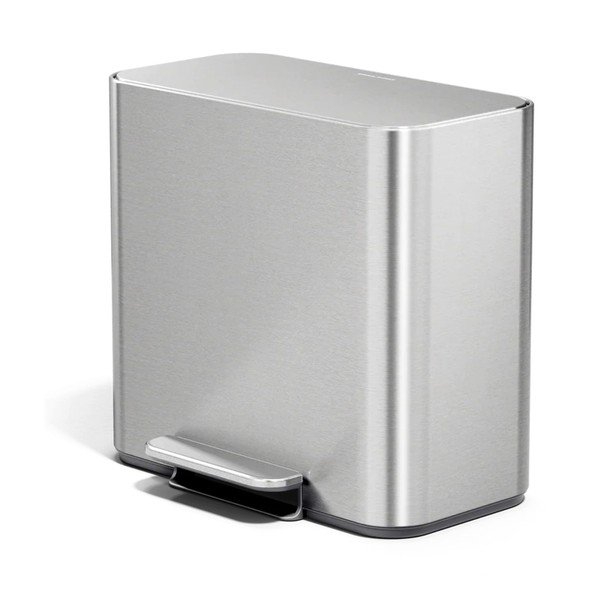 Cestino per la spazzatura color argento opaco in acciaio inox per raccolta differenziata/con pedale 15 l Dual Mini – simplehuman