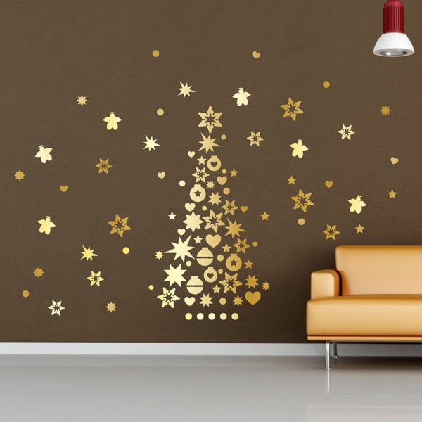 Adesivi natalizi Albero di Natale dorato e stelle - Ambiance
