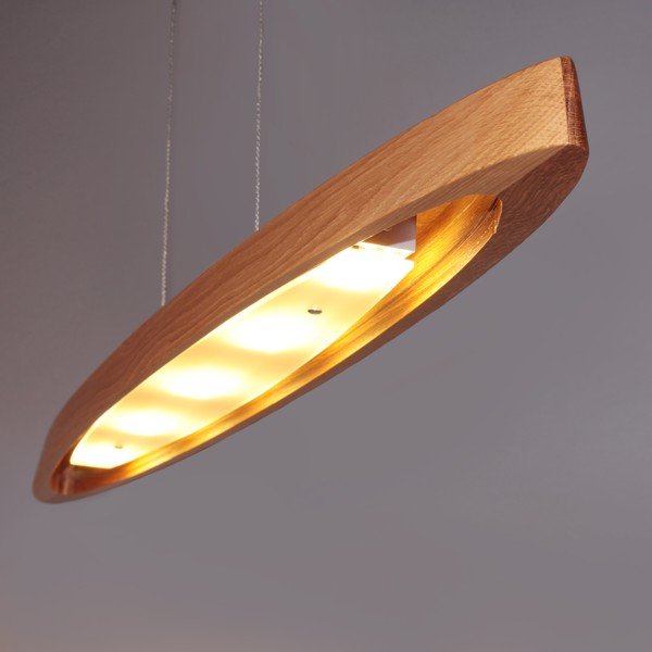 Lampadario a LED color argento con paralume in legno e intensità regolabile Shine-wood - Fischer & Honsel-image-1