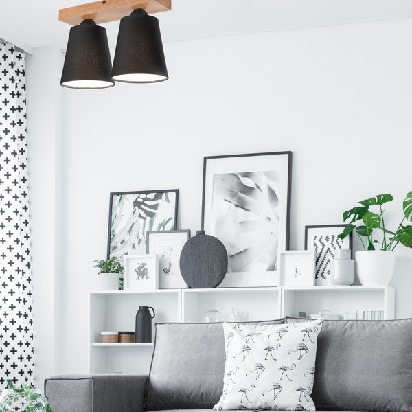 Lampada da soffitto nera con paralume in tessuto ø 15 cm Lula - LAMKUR-image-1