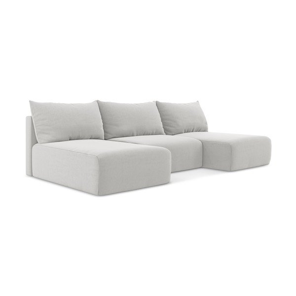 Divano angolare grigio chiaro allungabile/con contenitore (a U) con rivestimento in velluto Kalena – Makamii-image-2