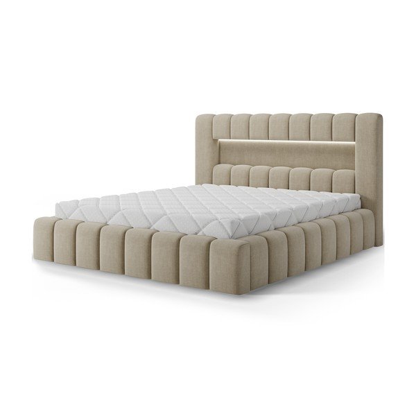 Letto matrimoniale imbottito beige con contenitore con rete inclusa 140x200 cm Lamica – ELTAP