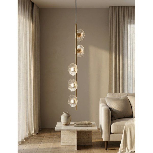 Lampadario dorato in metallo con paralume in vetro Emily – Mauro Ferretti-image-1