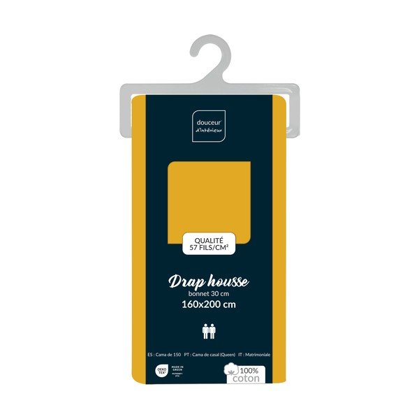 Lenzuolo con angoli giallo in cotone 160x200 cm Lina – douceur d'intérieur-image-2