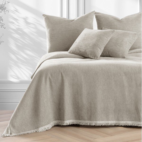 Copriletto beige in ciniglia 220x240 cm Talo – Filumi-image-2