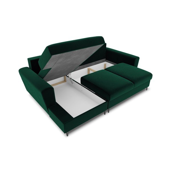 Divano angolare verde allungabile e con contenitore (con penisola a sinistra/con chaise lounge) con rivestimento in velluto Kyoto – Cosmopolitan Design-image-3