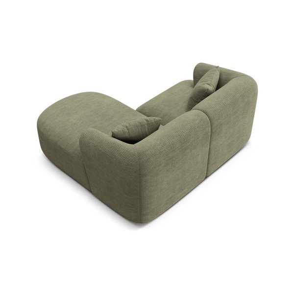 Divano angolare verde (con penisola a destra/con chaise lounge) con rivestimento in velluto a coste Campi – Cosmopolitan Design-image-3