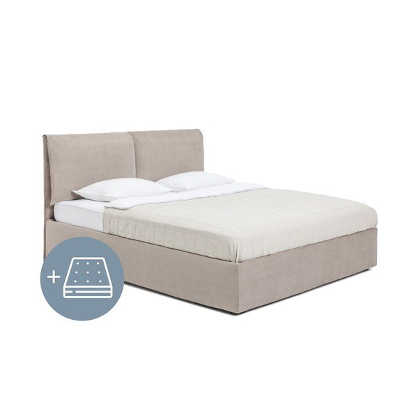 Letto matrimoniale imbottito grigio tortora con contenitore con materasso incluso/con rete inclusa 160x200 cm Thessa Pillow – Bonami Selection