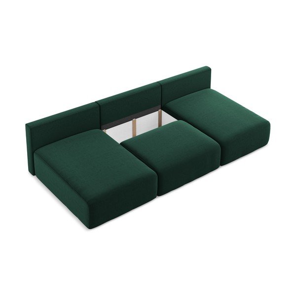 Divano angolare verde scuro allungabile/con contenitore (a U) con rivestimento in velluto Kalena – Makamii-image-4