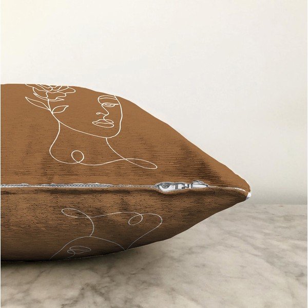 Federa marrone-arancio con ciniglia di cotone, 55 x 55 cm - Minimalist Cushion Covers-image-1