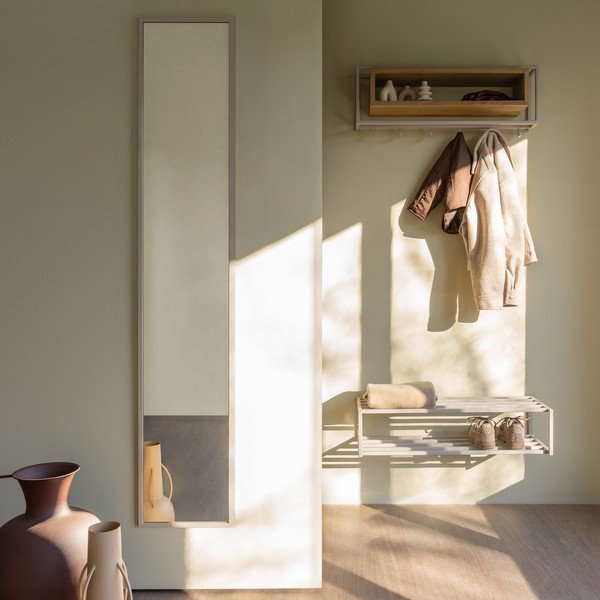 Attaccapanni da parete di colore naturale/grigio tortora in rovere massiccio con scaffale 78 cm School – Spinder Design-image-3