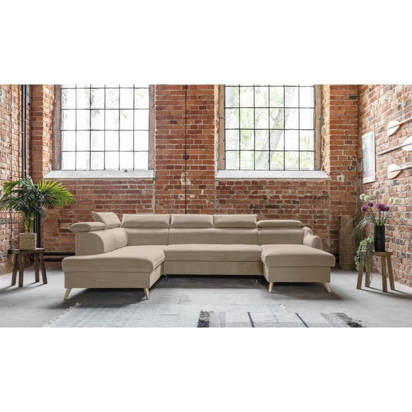 Divano letto angolare in velluto beige a "U" (angolo sinistro) Sweet Harmony - Miuform-image-1