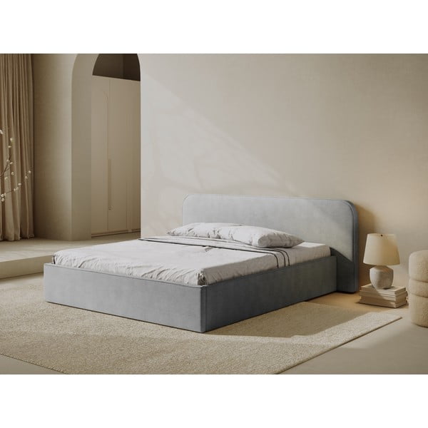 Letto matrimoniale imbottito grigio chiaro con contenitore e rete inclusi 160x200 cm Elizabeth – Micadoni -image-1