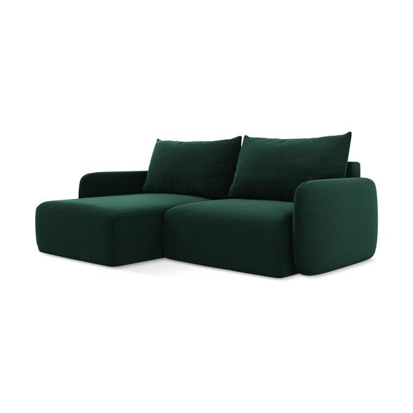 Divano angolare verde scuro allungabile/con contenitore (con penisola a sinistra/con chaise lounge) con rivestimento in velluto Kalena – Makamii-image-2