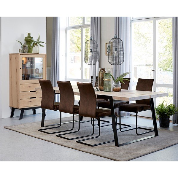 Vetrina in legno di quercia decorata Vito, altezza 145 cm - Canett-image-2