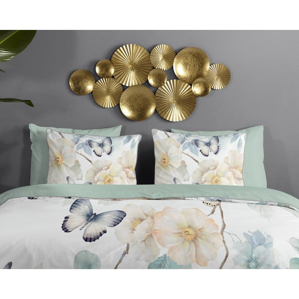 Set copripiumino e federa bianco/verde in raso di cotone per letto matrimoniale ed esteso 200x220 cm Adiwanya – Descanso-image-2