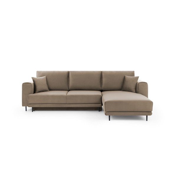 Divano angolare marrone chiaro allungabile/con contenitore (con penisola a destra/con chaise lounge) e rivestimento in velluto Dalia – ELTAP