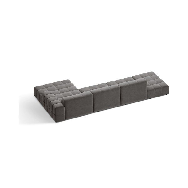 Divano angolare grigio (con penisola a destra/con chaise lounge) con rivestimento in velluto Chicago – Cosmopolitan Design-image-2