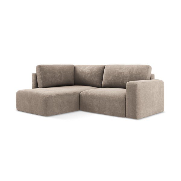 Divano angolare beige allungabile/con contenitore (con penisola a sinistra/a L) con rivestimento in ciniglia Kona – Makamii-image-2