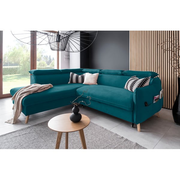 Divano letto angolare in velluto turchese (angolo sinistro) Sweet Harmony - Miuform-image-4