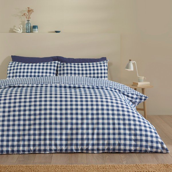 Set copripiumino e federa blu scuro per letto matrimoniale 3 pezzi 200x200 cm Bamford Gingham Check – Catherine Lansfield-image-2