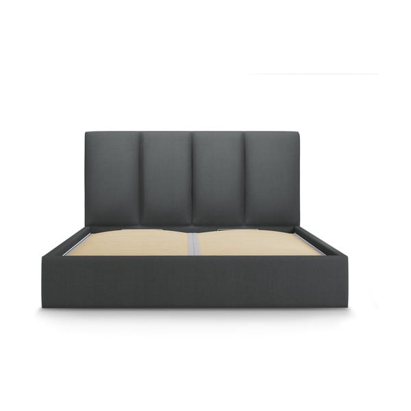 Letto matrimoniale imbottito grigio scuro con contenitore con griglia 160x200 cm Juniper - Mazzini Beds-image-2