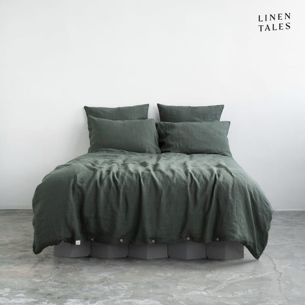 Biancheria verde scuro per letto singolo 135x200 cm Forest Green - Linen Tales