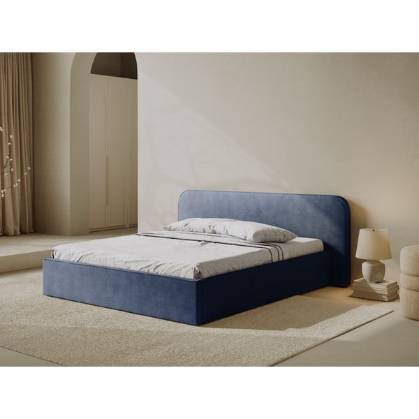 Letto matrimoniale imbottito blu scuro con contenitore e rete inclusi 160x200 cm Elizabeth – Micadoni -image-1