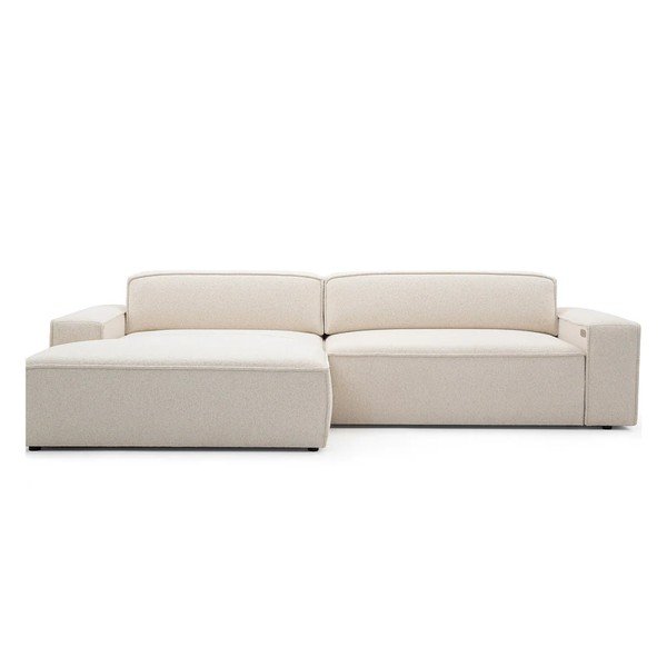 Divano angolare beige allungabile/con movimento relax elettrico (con penisola a sinistra) Abel – Bobochic Paris