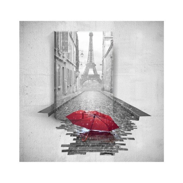 Pittura murale 3D Ombrello rosso a Parigi, 40 x 60 cm - Mosticx