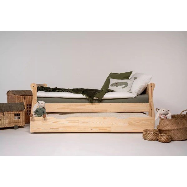 Letto da bambini estraibile di colore naturale in pino massiccio con contenitore e rete inclusi 90x200 cm Roma – Adeko-image-3