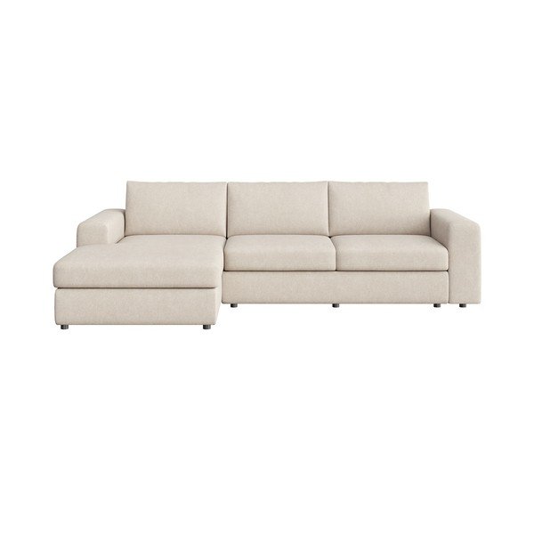Divano angolare beige (con penisola a sinistra e chaise lounge) rivestito in velluto Baga – Rodier