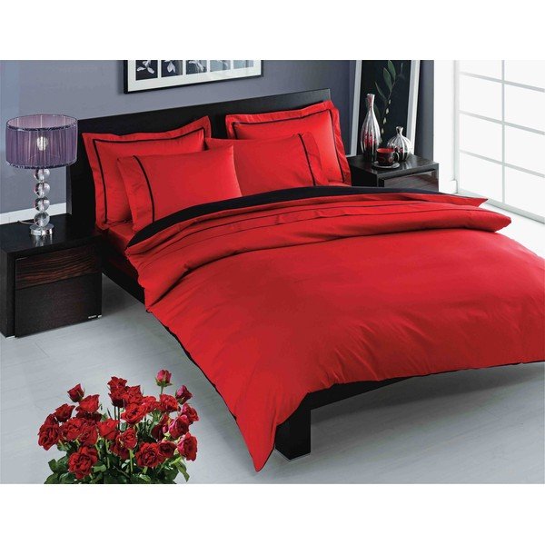 Lenzuola in cotone sateen rosso con lenzuolo per letto matrimoniale Prestige Red, 200 x 220 cm - Unknown