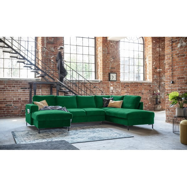 Divano letto a U in velluto verde, angolo destro Lofty Lilly - Miuform-image-3