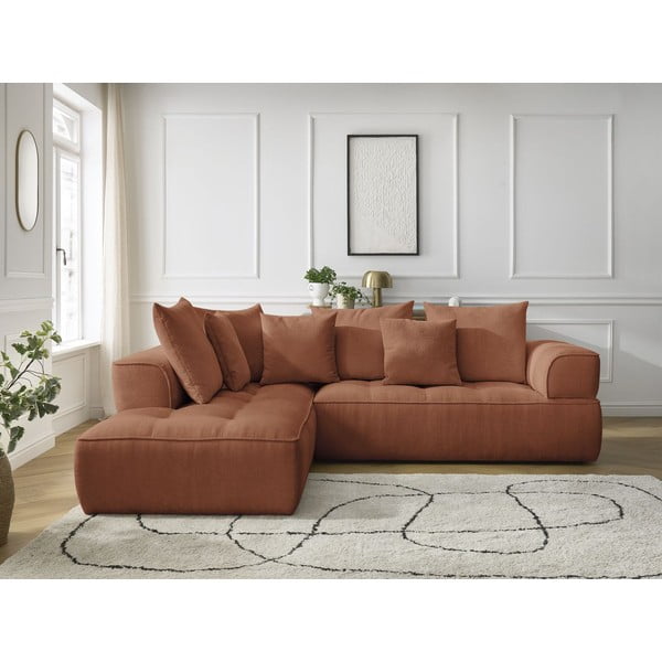 Divano angolare color terracotta (penisola a sinistra/a L) con rivestimento in ciniglia Whesley – Bobochic Paris-image-4