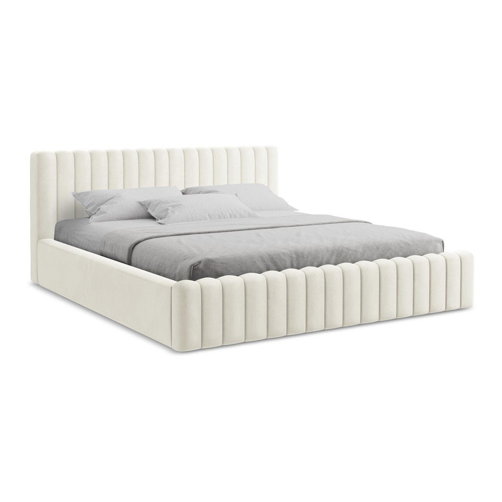 Letto matrimoniale imbottito color crema con contenitore con rete inclusa 140x200 cm Lemi – Makamii | Letti matrimoniali