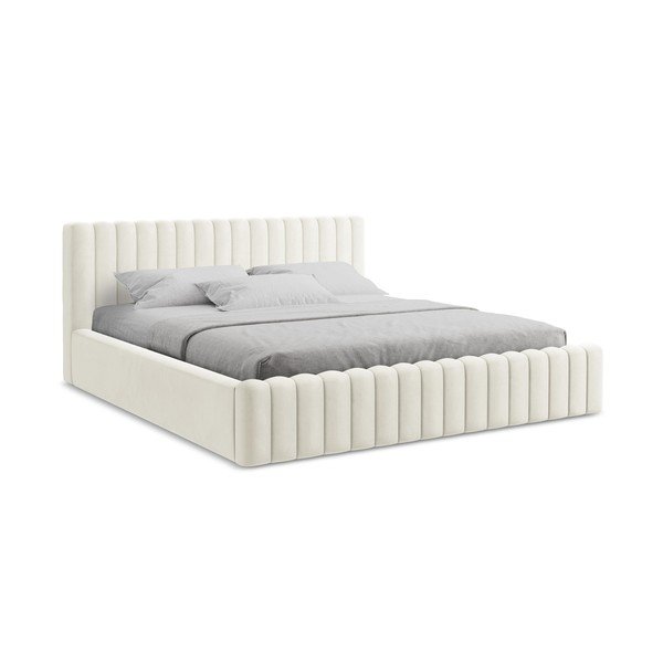 Letto matrimoniale imbottito color crema con contenitore con rete inclusa 160x200 cm Lemi – Makamii