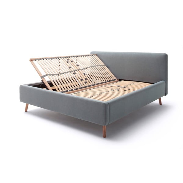 Letto matrimoniale imbottito blu polveroso con contenitore con rete inclusa 180x200 cm Mattis – Meise Möbel-image-4