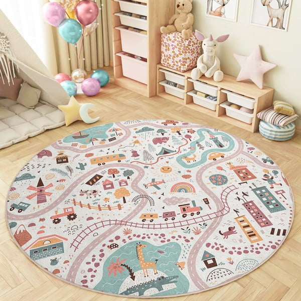 Tappeto da gioco per bambini lavabile ø100 cm Furry World – Mila Home-image-1