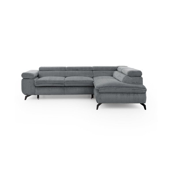 Divano angolare grigio (con penisola a destra/a L) con rivestimento in velluto a coste Marbeya  – Ropez